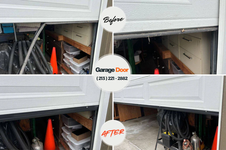 Before and after: garage door repair Fannett, TX